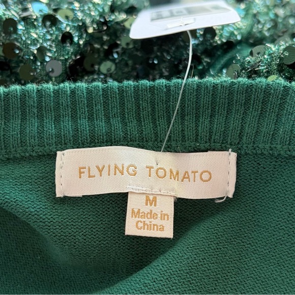 •Flying Tomato• NWT Sequin Puff Sleeve Knit Top Size Medium - Picture 5 of 11